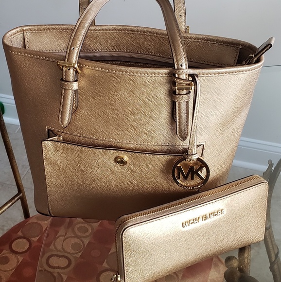 Michael Kors Handbags - Gold Michael Kors Bag with matching Wallet